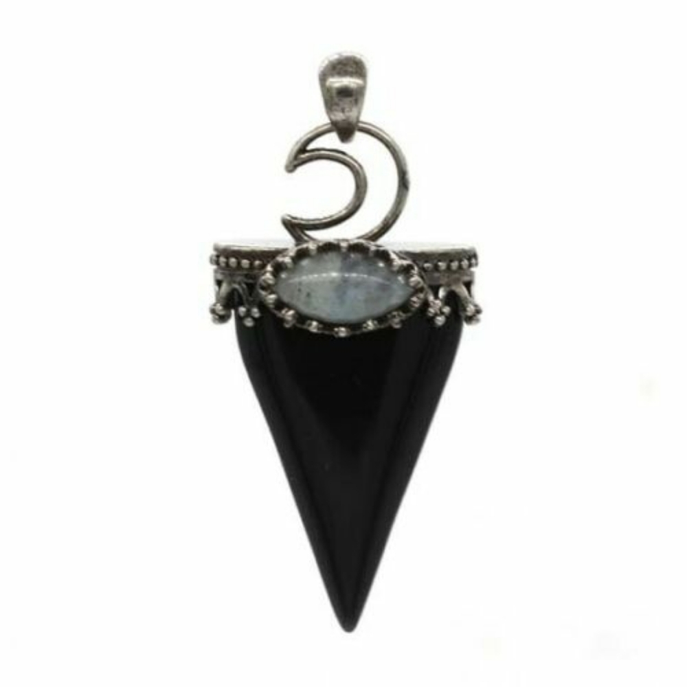 Obsidian and Labradorite Moon triangle point pendant with necklace